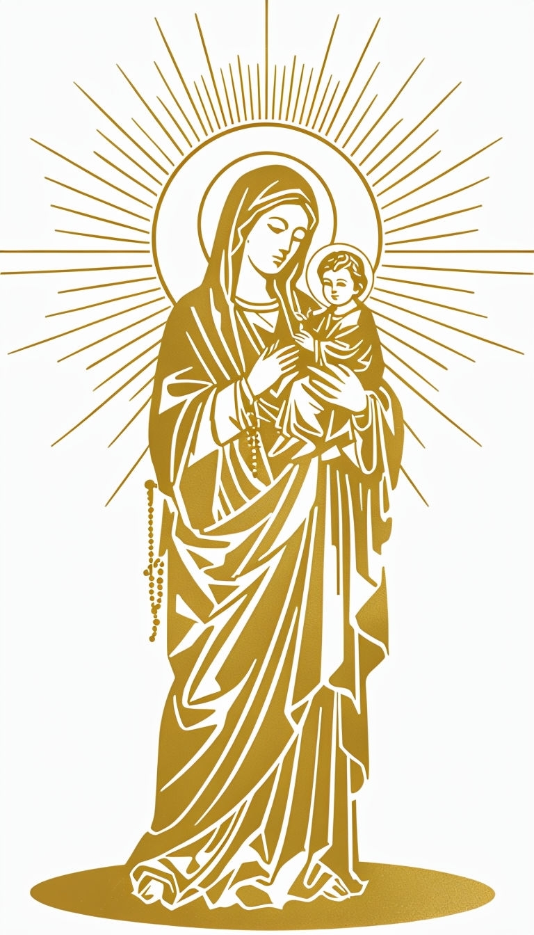 Golden Mary and Baby Jesus Iconic Religious Illustration Mobile Wallpaper