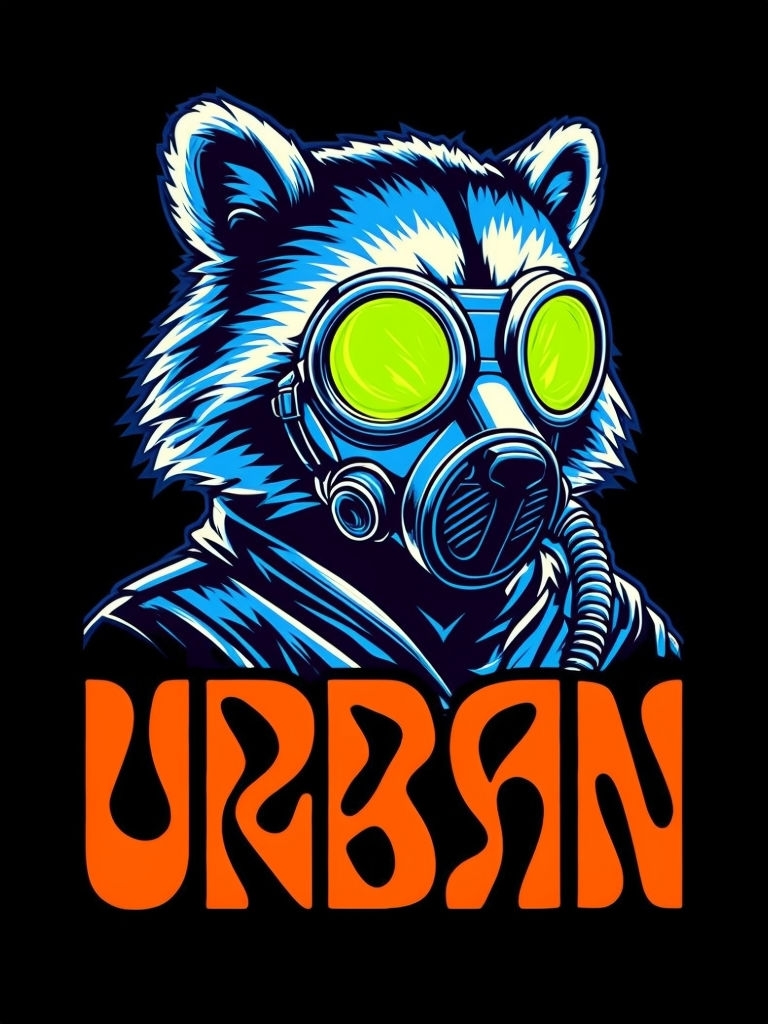 Electric Blue Raccoon with Gas Mask Graphic T-Shirt