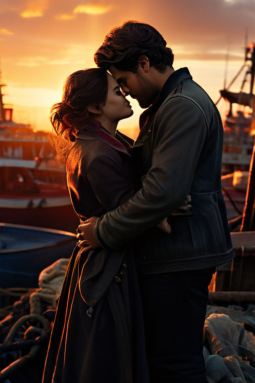 Two lovers entwining fingers amidst a bustling harbor by Fajri fath ...