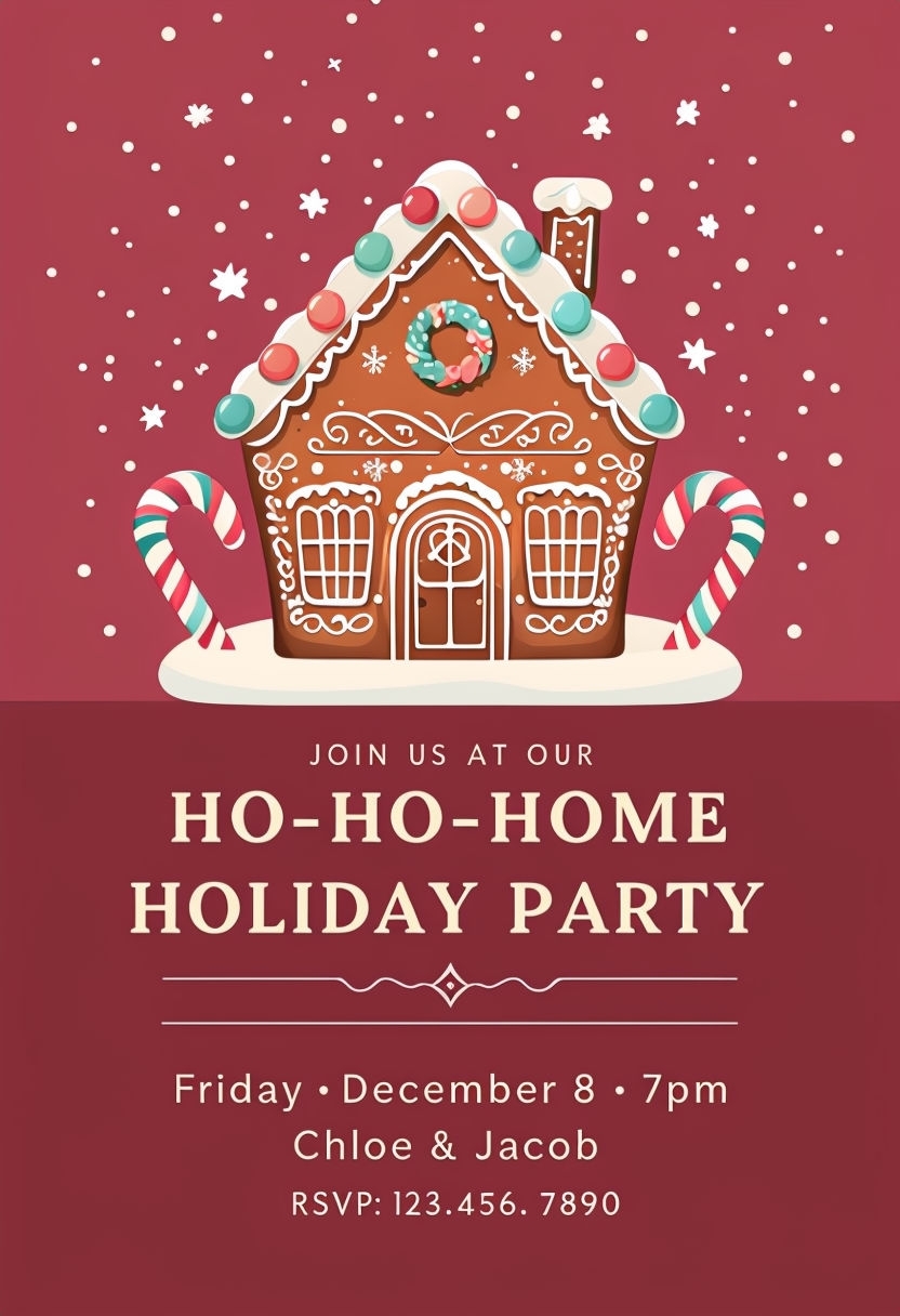 Whimsical Gingerbread House Holiday Party Invitation Design Cards & Invites