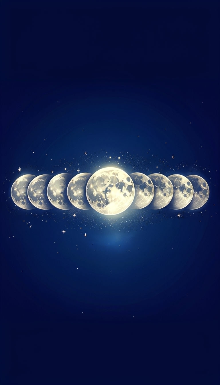 Elegant Lunar Phases with Stardust on Midnight Blue Wallpaper