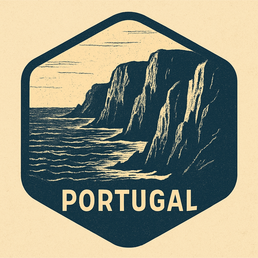 Vintage Portugal Coastal Landscape Hexagonal Logo