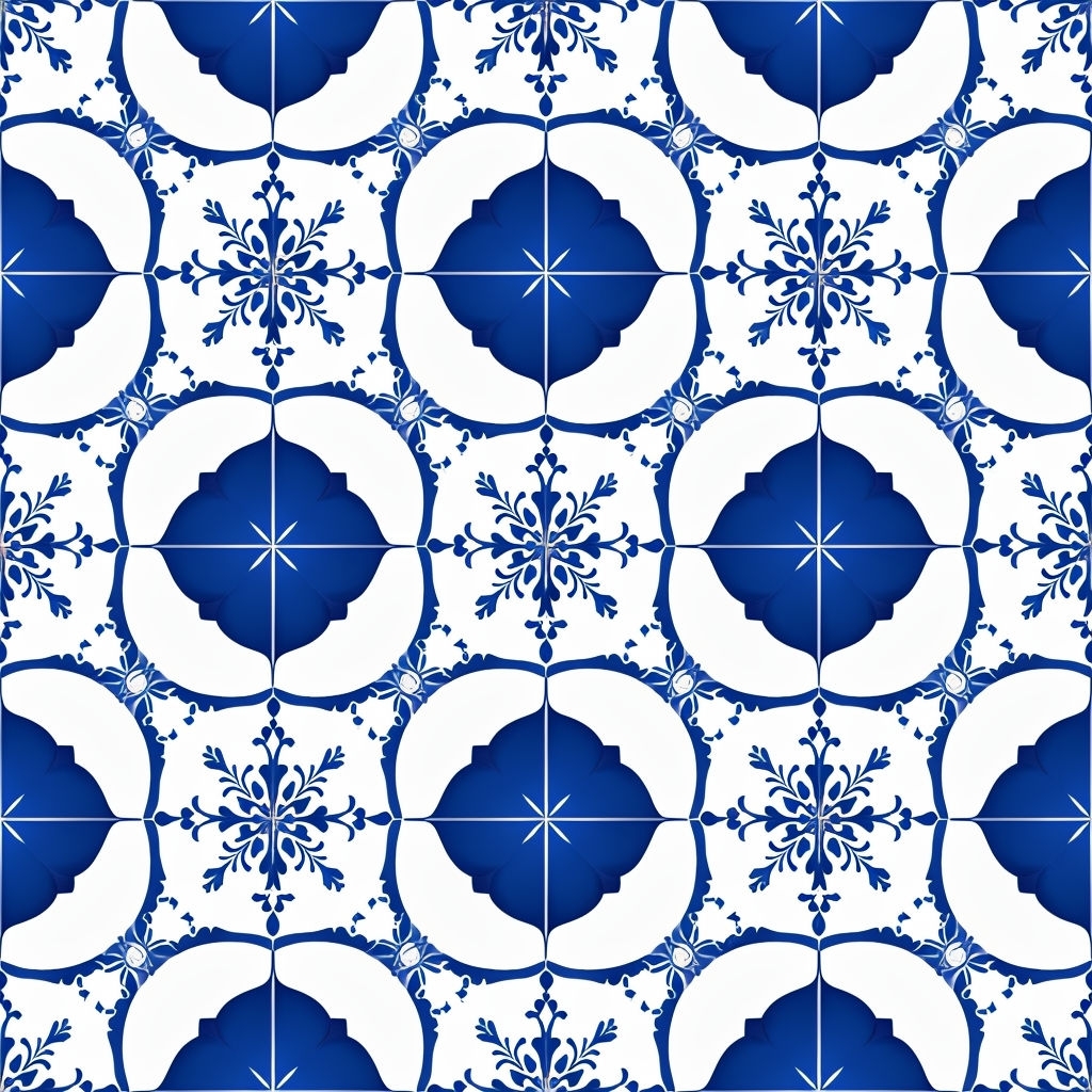 Navy Blue Azulejo Tile Inspired Seamless Pattern Design