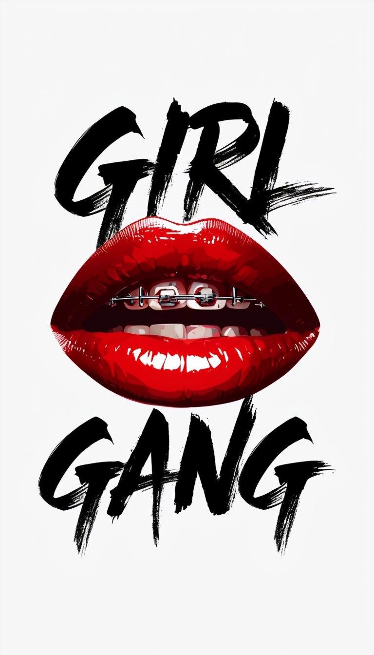 Glossy Red Lips and Bold Girl Gang Text Phone Case Cover