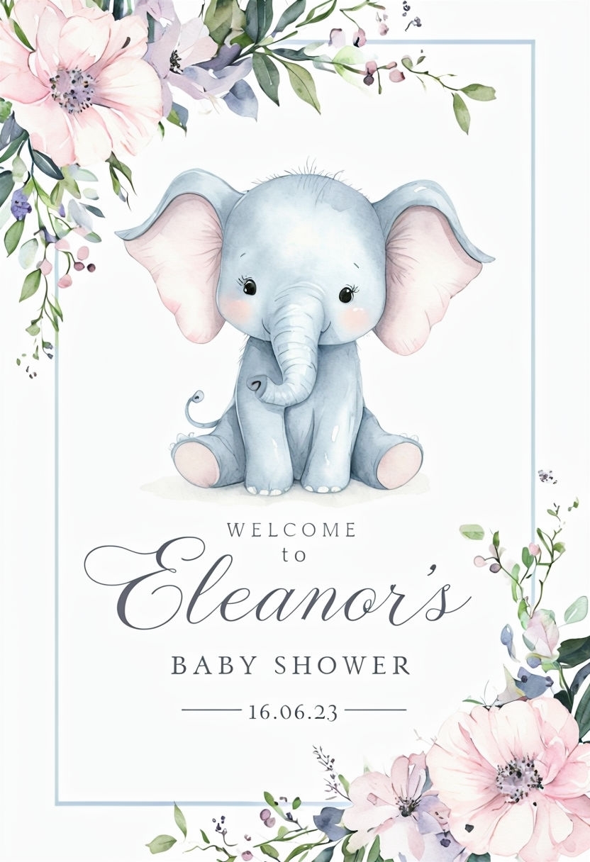 Charming Baby Shower Invitation Featuring Cute Elephant Design Sign
