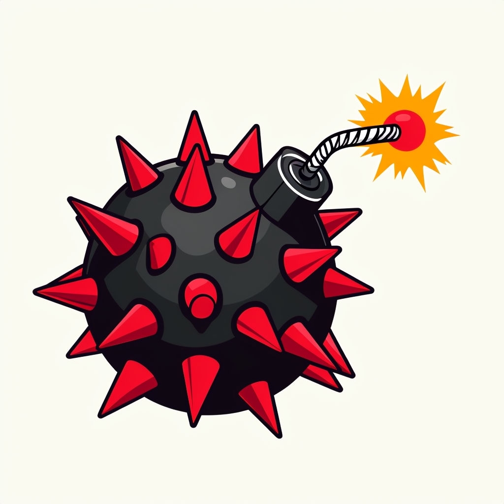 Spiky Black and Red Cartoon Bomb Illustration Sticker