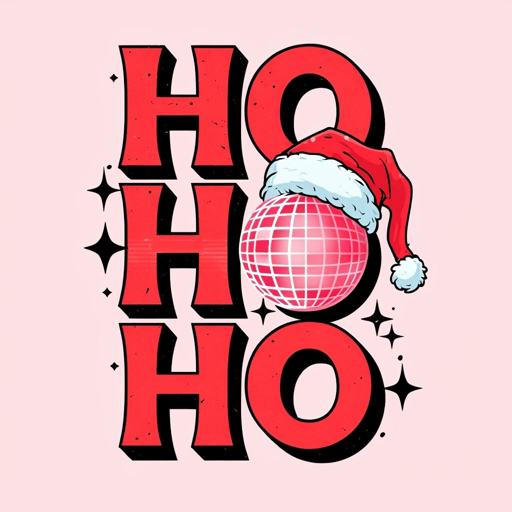 Festive HO HO Holiday Cartoon with Disco Ball T-Shirt - Playground