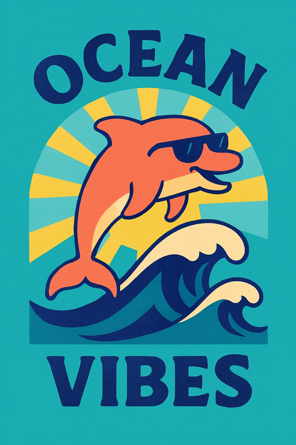 Vibrant Retro Ocean Vibes Dolphin Illustration Poster