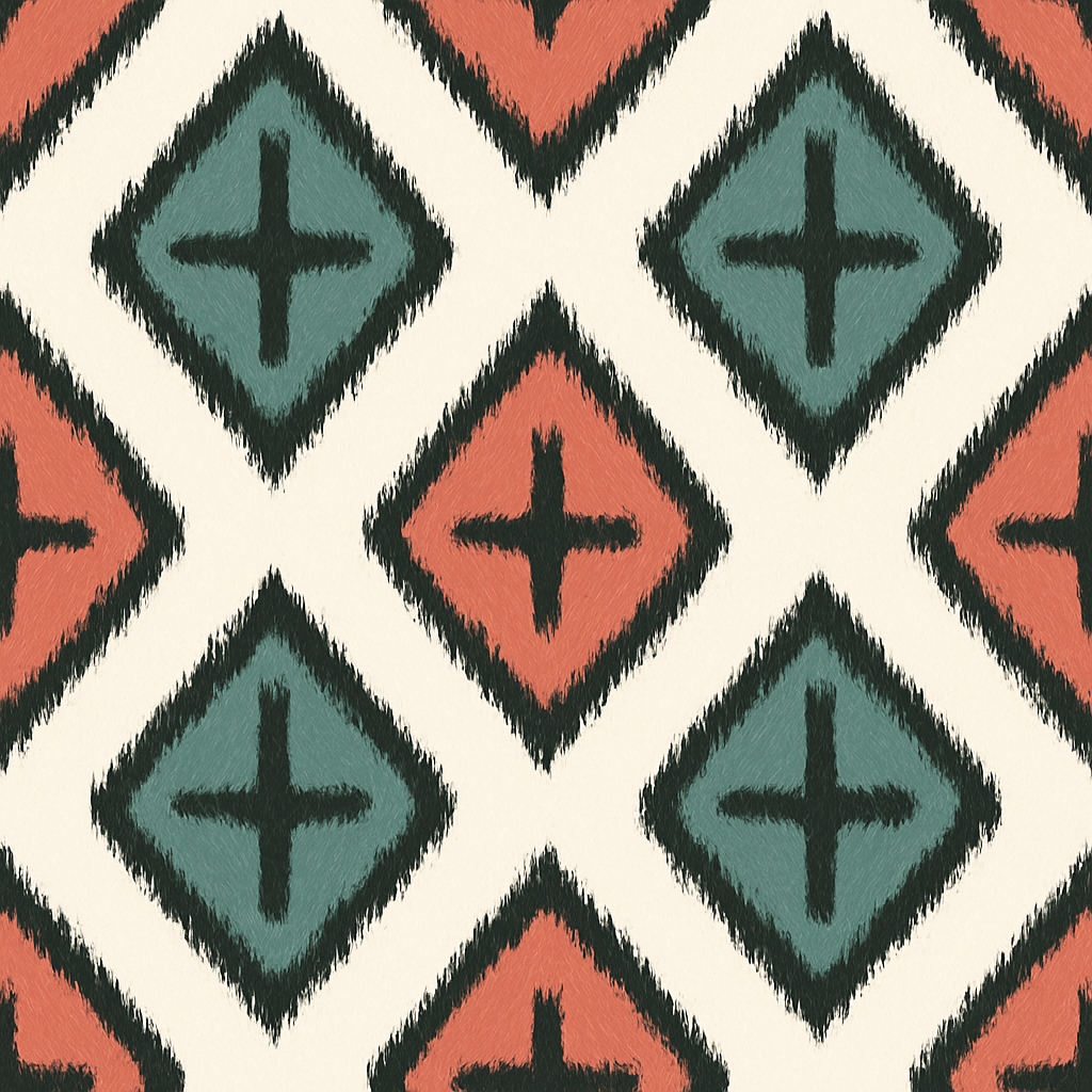 Teal and Coral Diamond Motif Textile Pattern Sticker