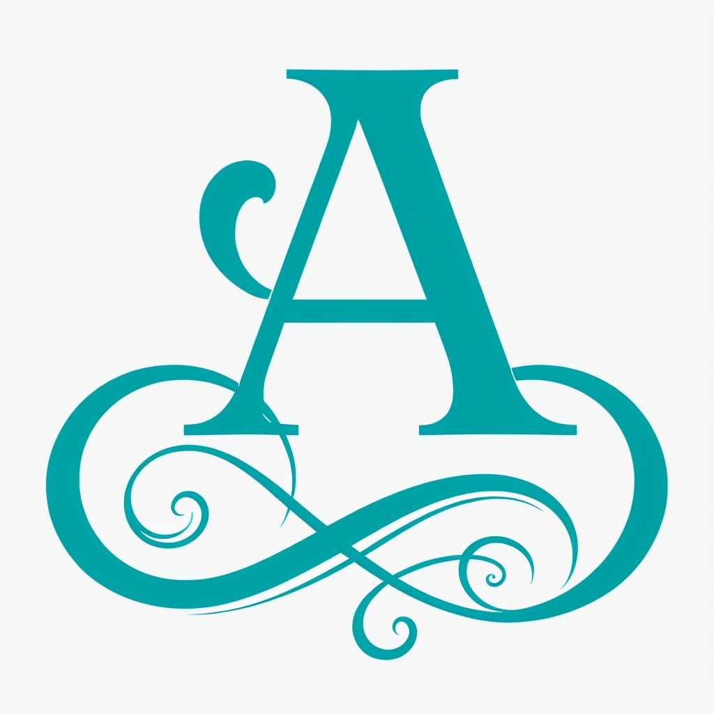 Elegant Teal Letter A with Sophisticated Swirls Art