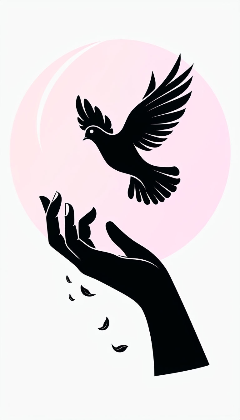 Elegant Hand Releasing Dove Silhouette on Pastel Pink Background Mobile Wallpaper