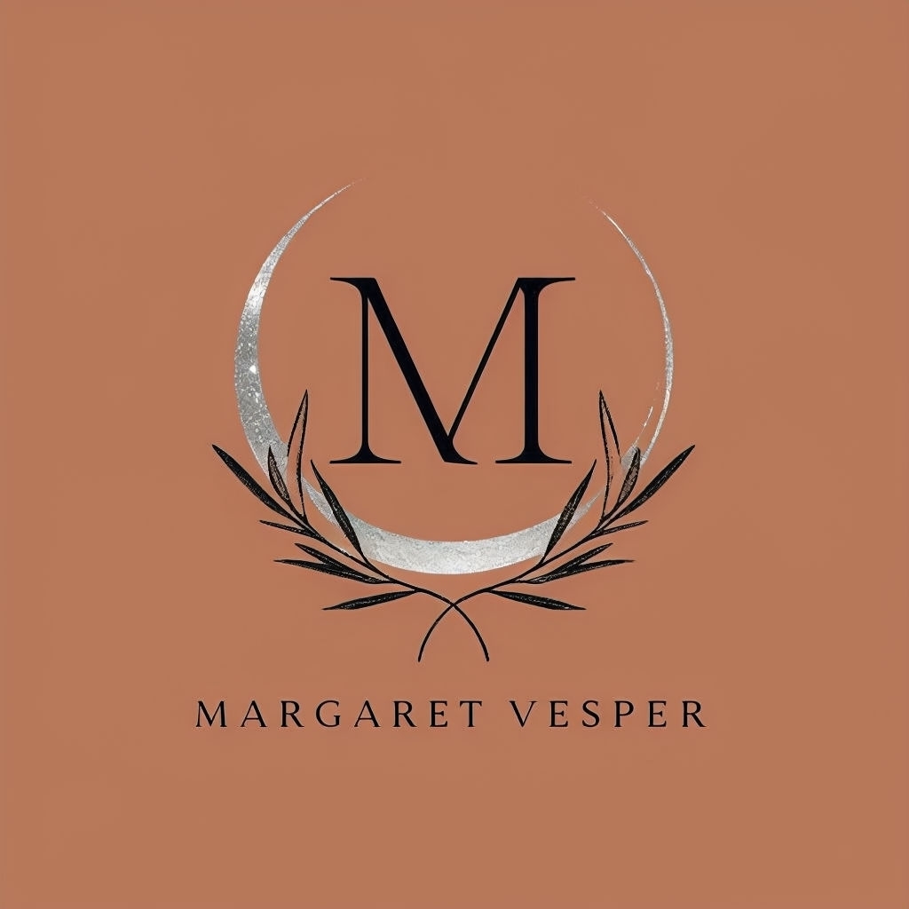 Elegant Minimalist M Logo with Celestial Moon and Olive Branches Monogram