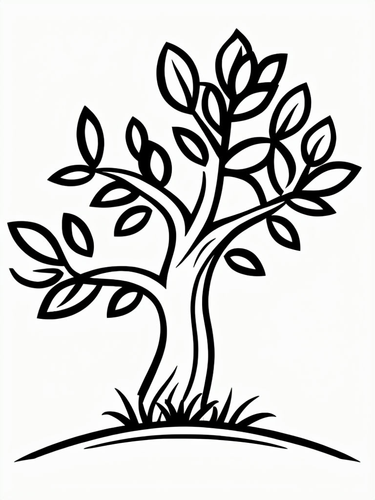 Simple Cartoon Tree Line Drawing for Coloring Book Pages