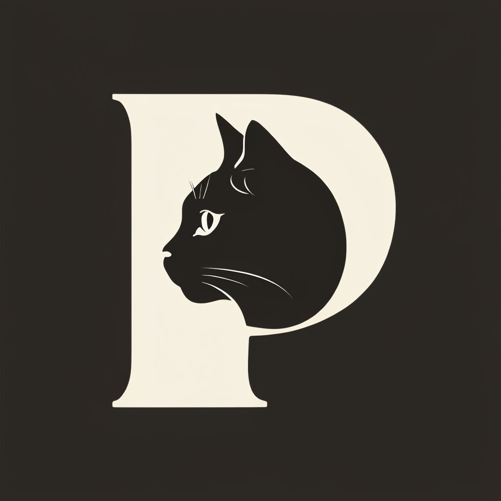 Elegant Cream Letter P with Cat Silhouette Design Monogram