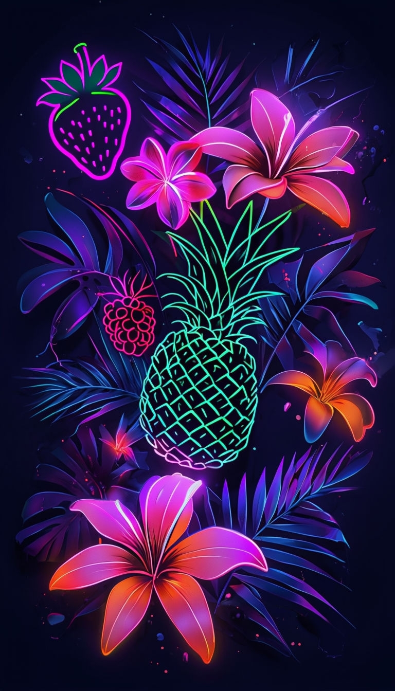 Vibrant Neon Tropical Pineapple Art Design Phone Case Cover - Playground