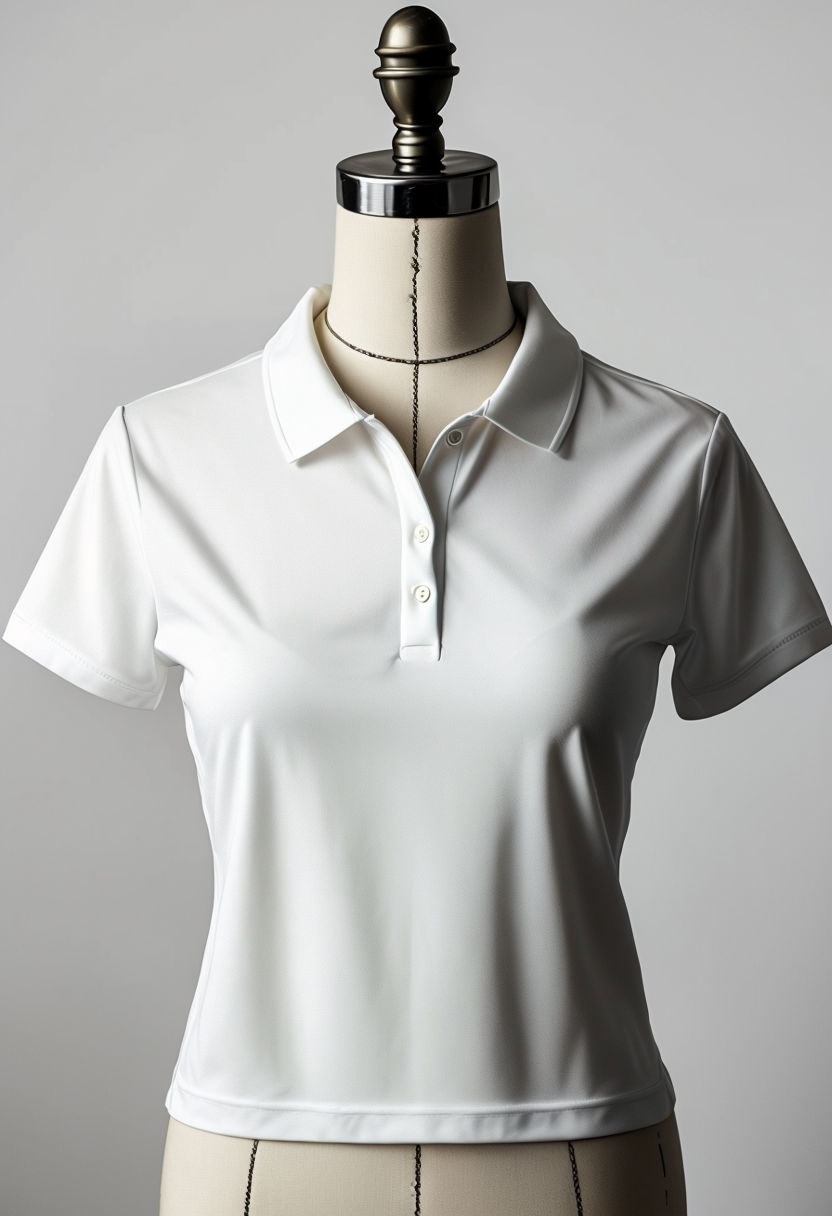 Elegant White Polo Shirt Display on Female Mannequin Mockup