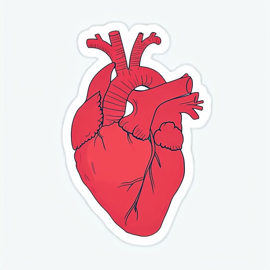 Stylized Red Heart Line Art with Whimsical Outline Sticker