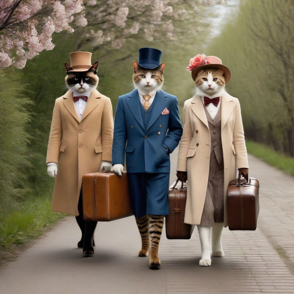 Cats dressed as humans in spring by whytheface - Playground