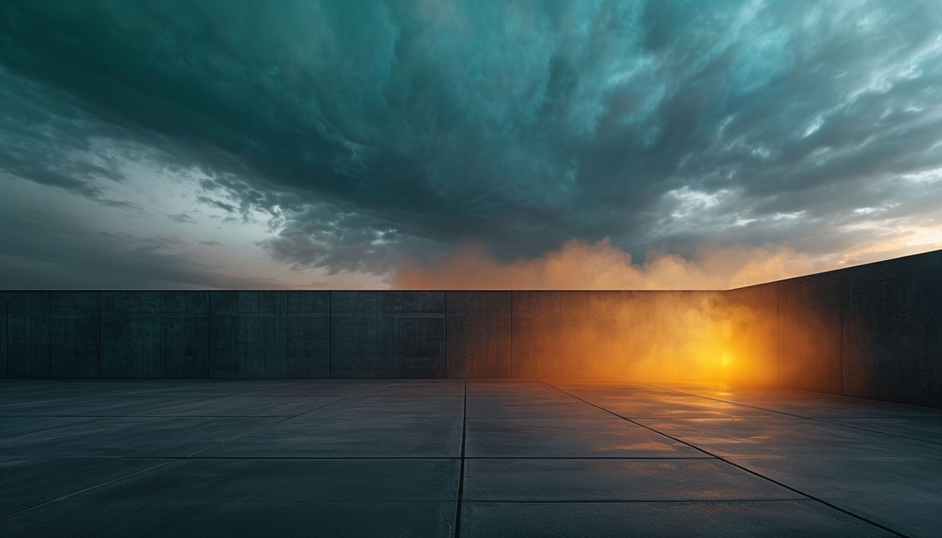 Minimalist Concrete Space with Dramatic Sky Virtual Background