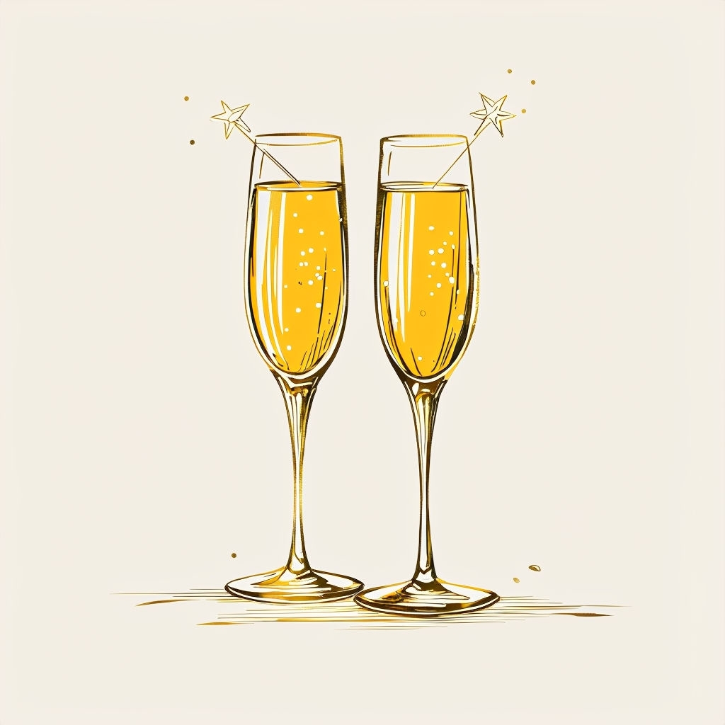 Elegant Minimalist Champagne Flutes Sketch Art