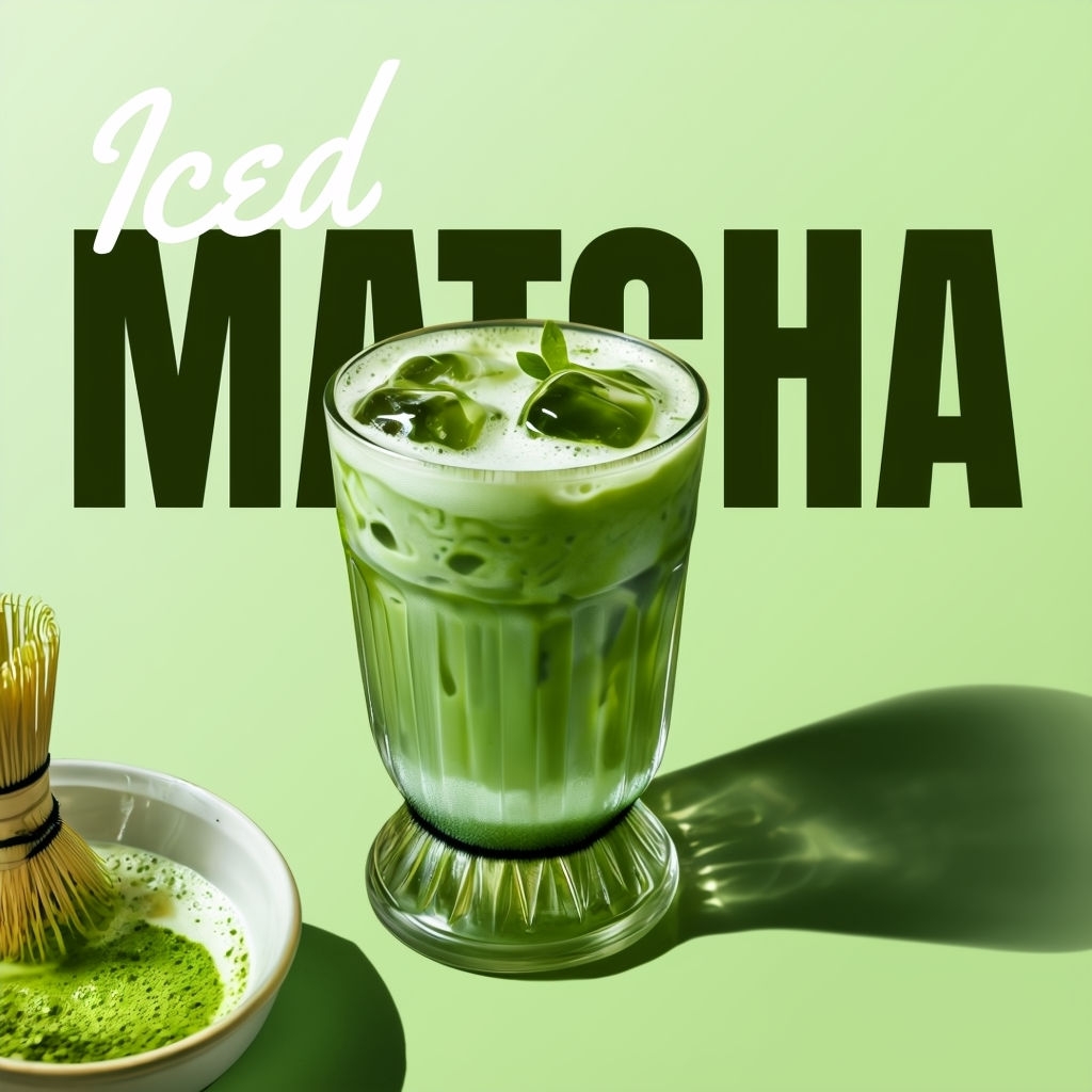 Refreshing Iced Matcha Drink with Vibrant Green Foam Social Media Post