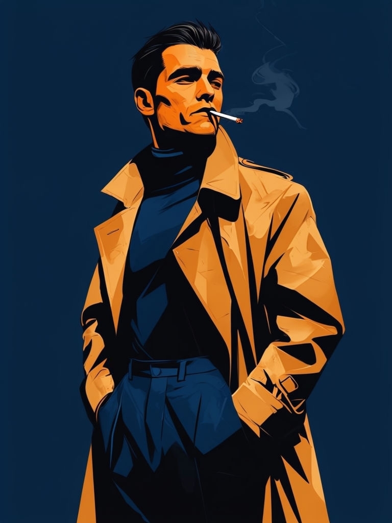 Sleek Minimalist Man in Trench Coat Illustration Mobile Wallpaper