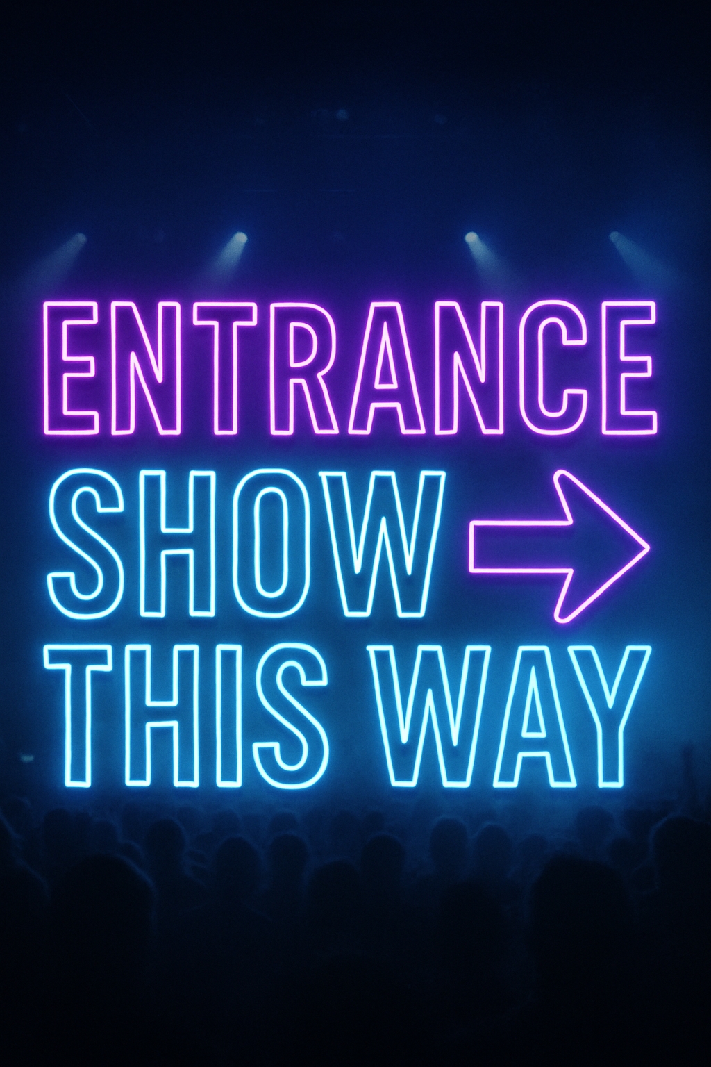 Vibrant Neon Entrance Show This Way Sign Design for Events