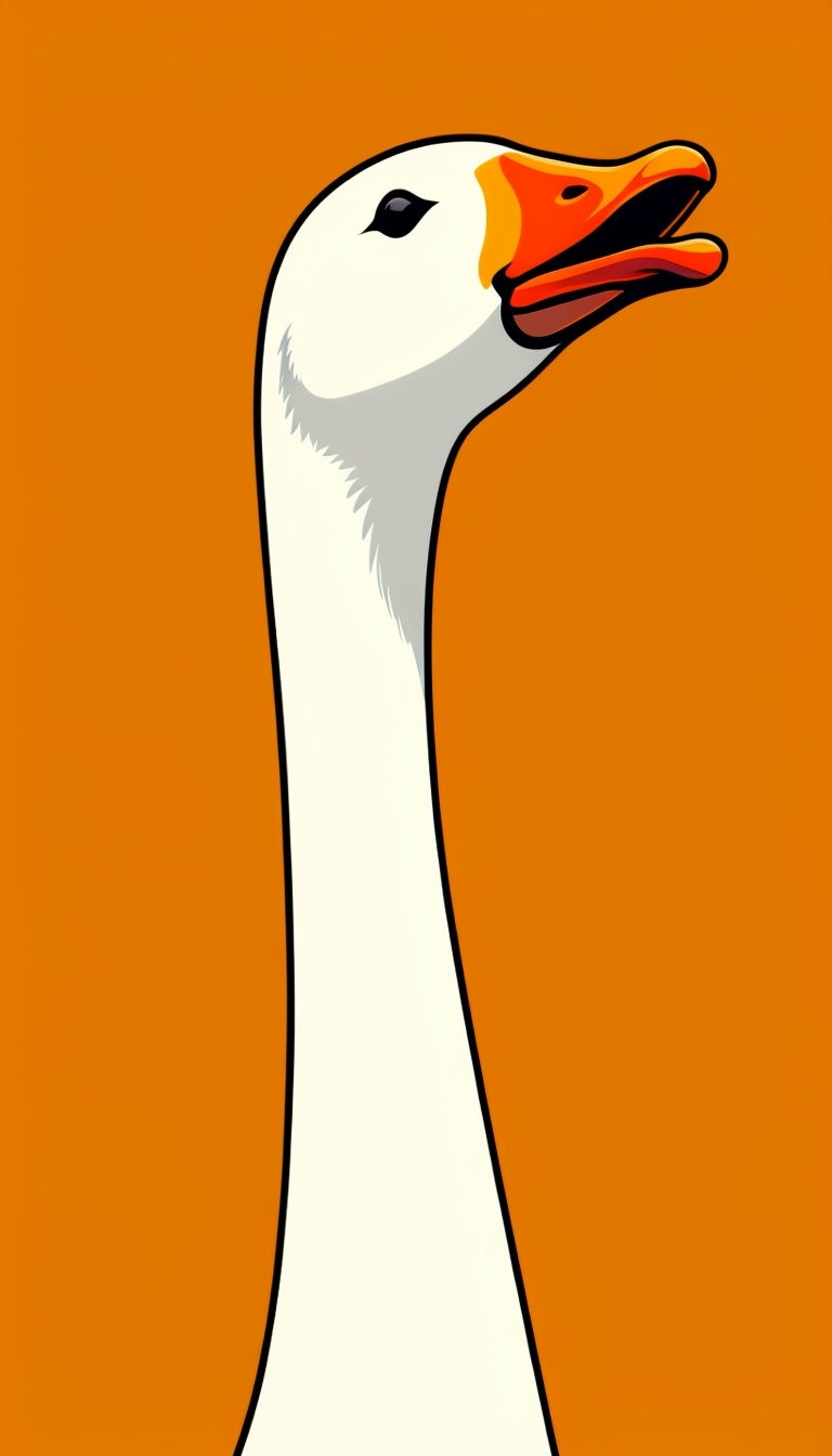 Stylized White Goose Neck Illustration on Amber Background Mobile Wallpaper