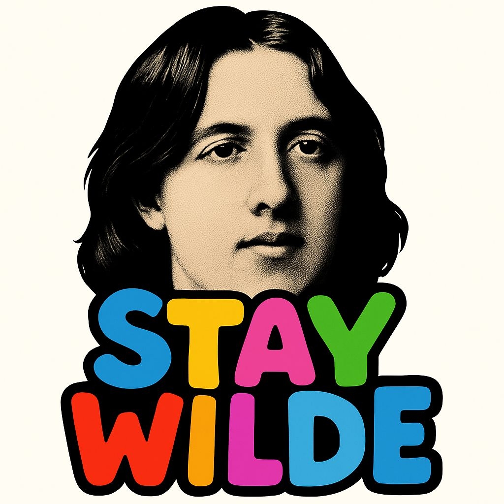 Stylized Oscar Wilde Portrait with Stay Wilde Text T-Shirt