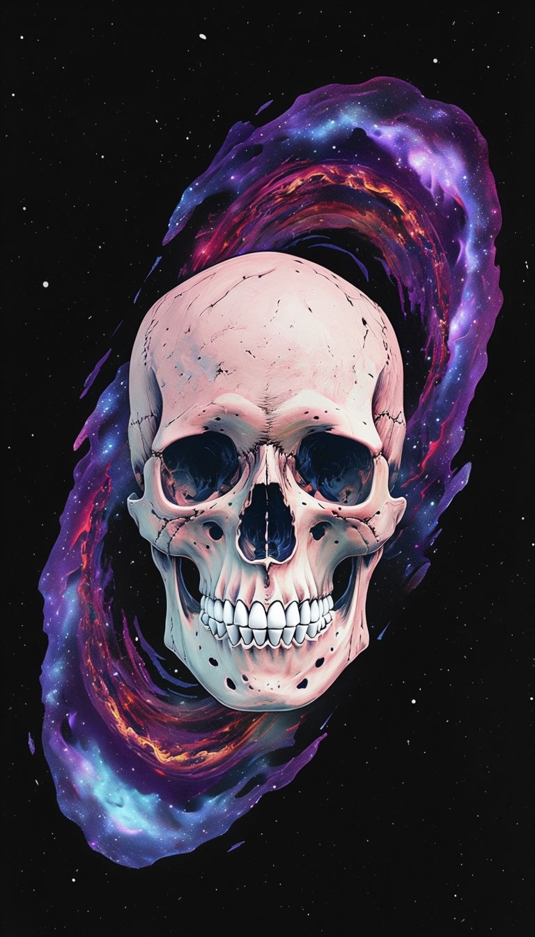 Pale Pink Skull with Cosmic Galaxy Illustration Phone Case Cover
