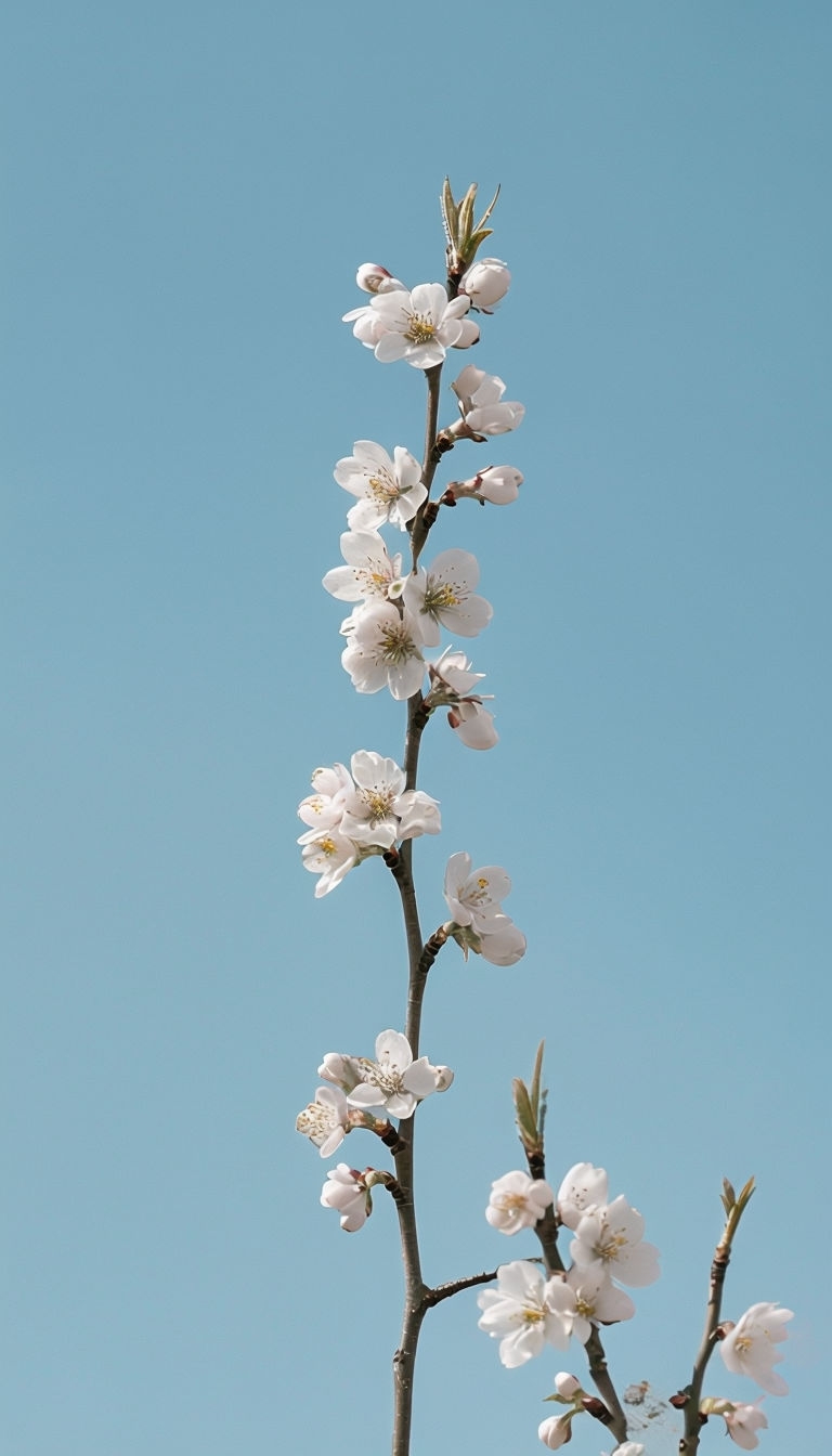 Serene Cherry Blossom Branch Minimalist Photograph Mobile Wallpaper