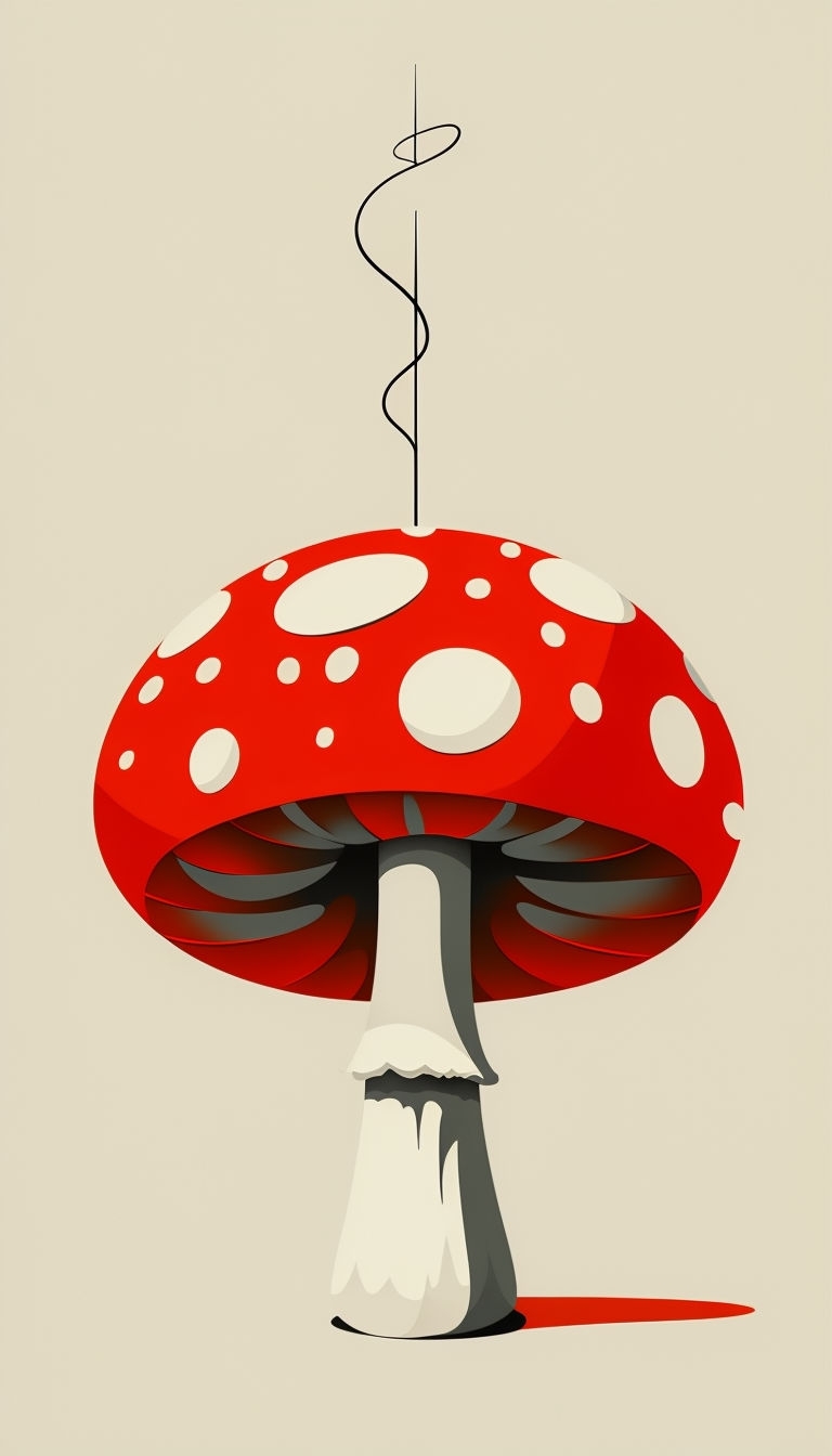 Exaggerated Scarlet Red Mushroom Illustration on Beige Background Mobile Wallpaper