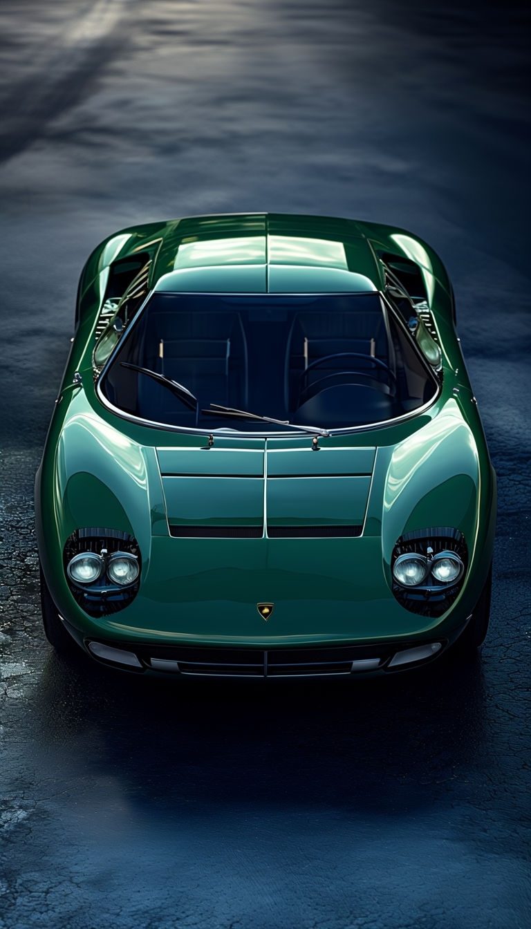 Vintage Lamborghini Miura in Lush Green Luxury Mobile Wallpaper