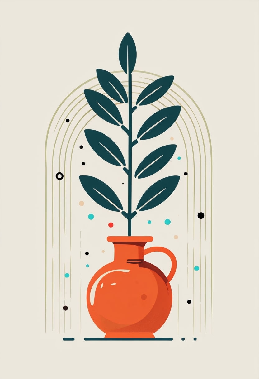 Modern Minimalist Boho Plant and Vase Illustration