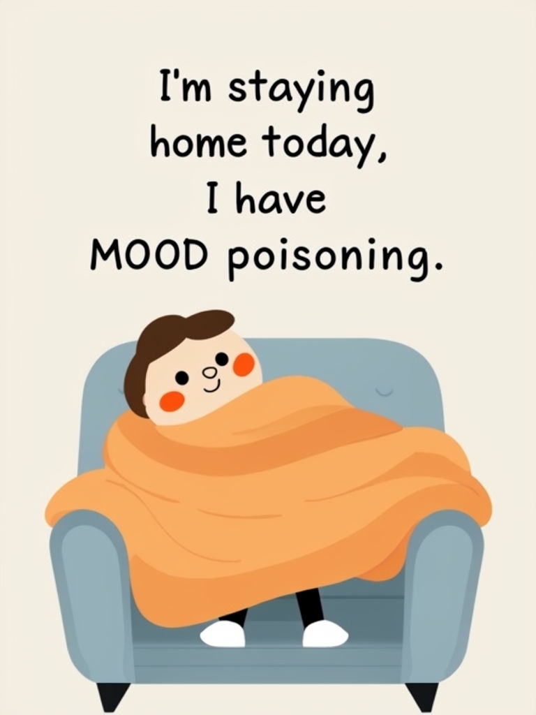 Humorous Cartoon Character with Mood Poisoning Text Art Poster