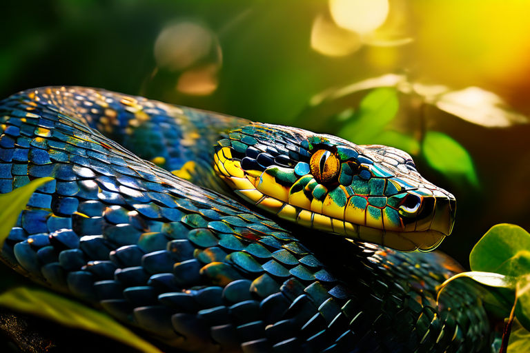 Create a vibrant image of a shiny snake with glossy skin and... by ...