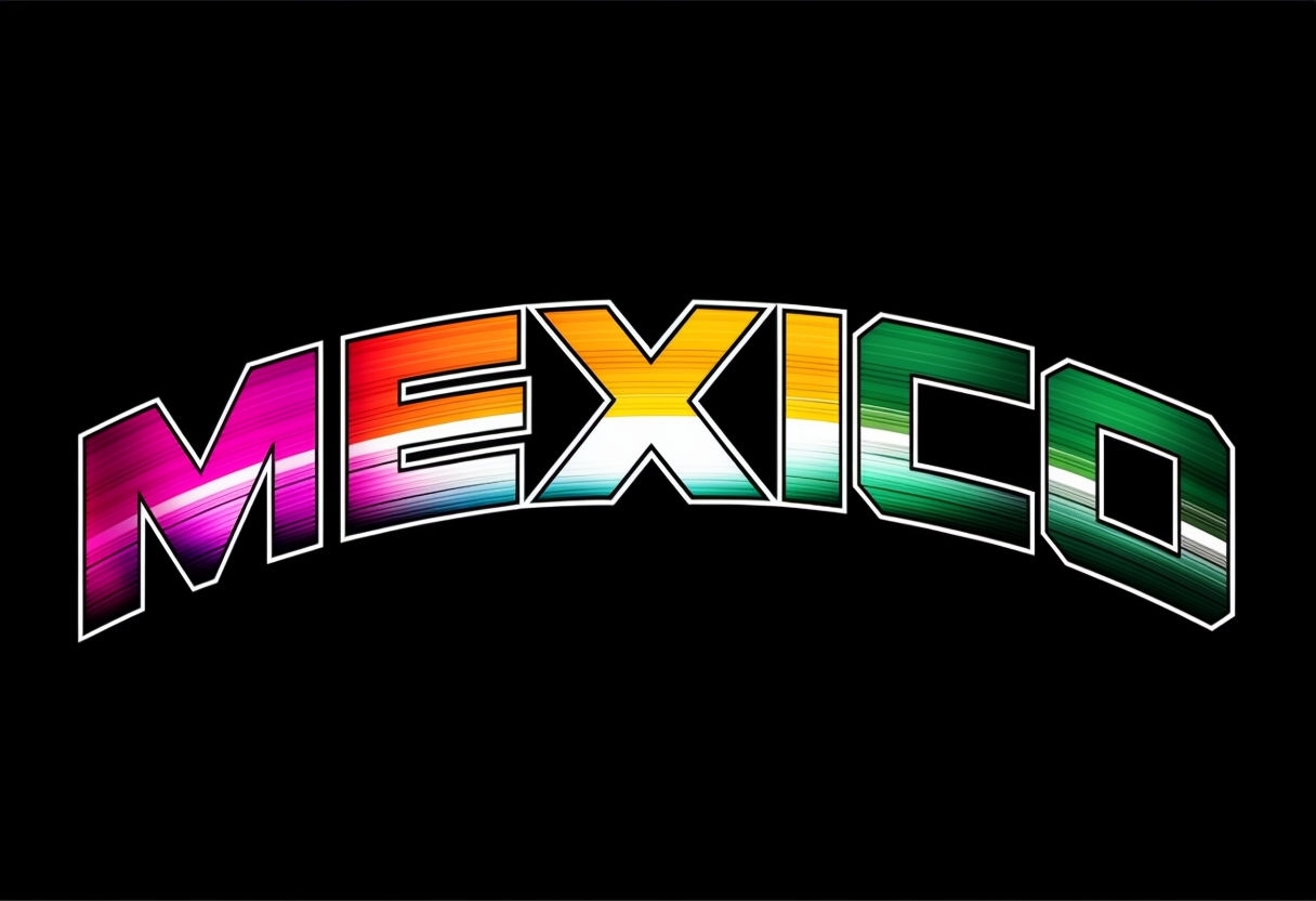 Vibrant 'MEXICO' Text with Striped Serape Pattern T-Shirt