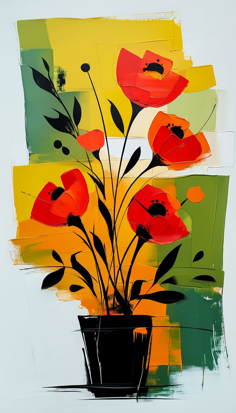 Vibrant Abstract Floral Still Life Painting for Modern Decor Art