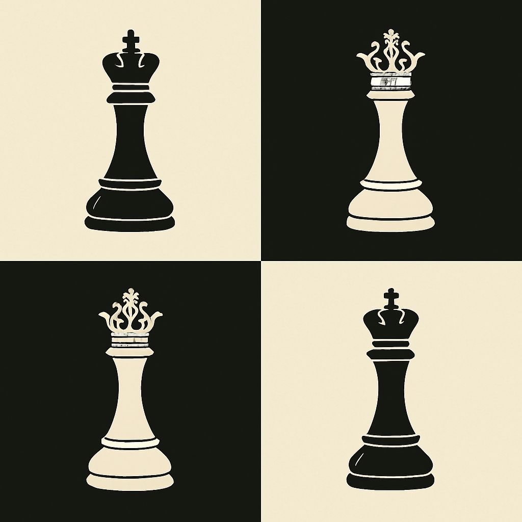Minimalist Chess Pieces Illustration in Black and Ivory Pattern Seamless Pattern