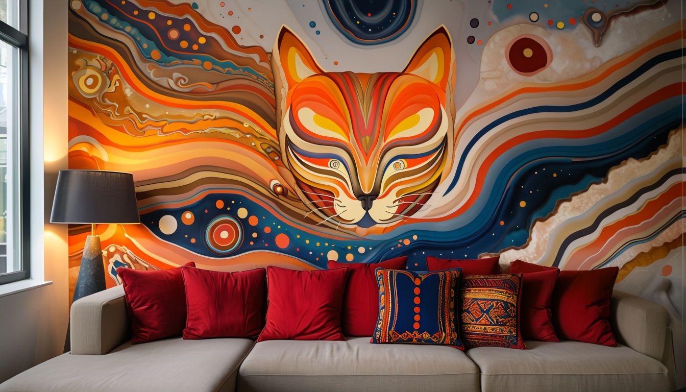 Vibrant Artistic Interior Space with Abstract Mural Poster