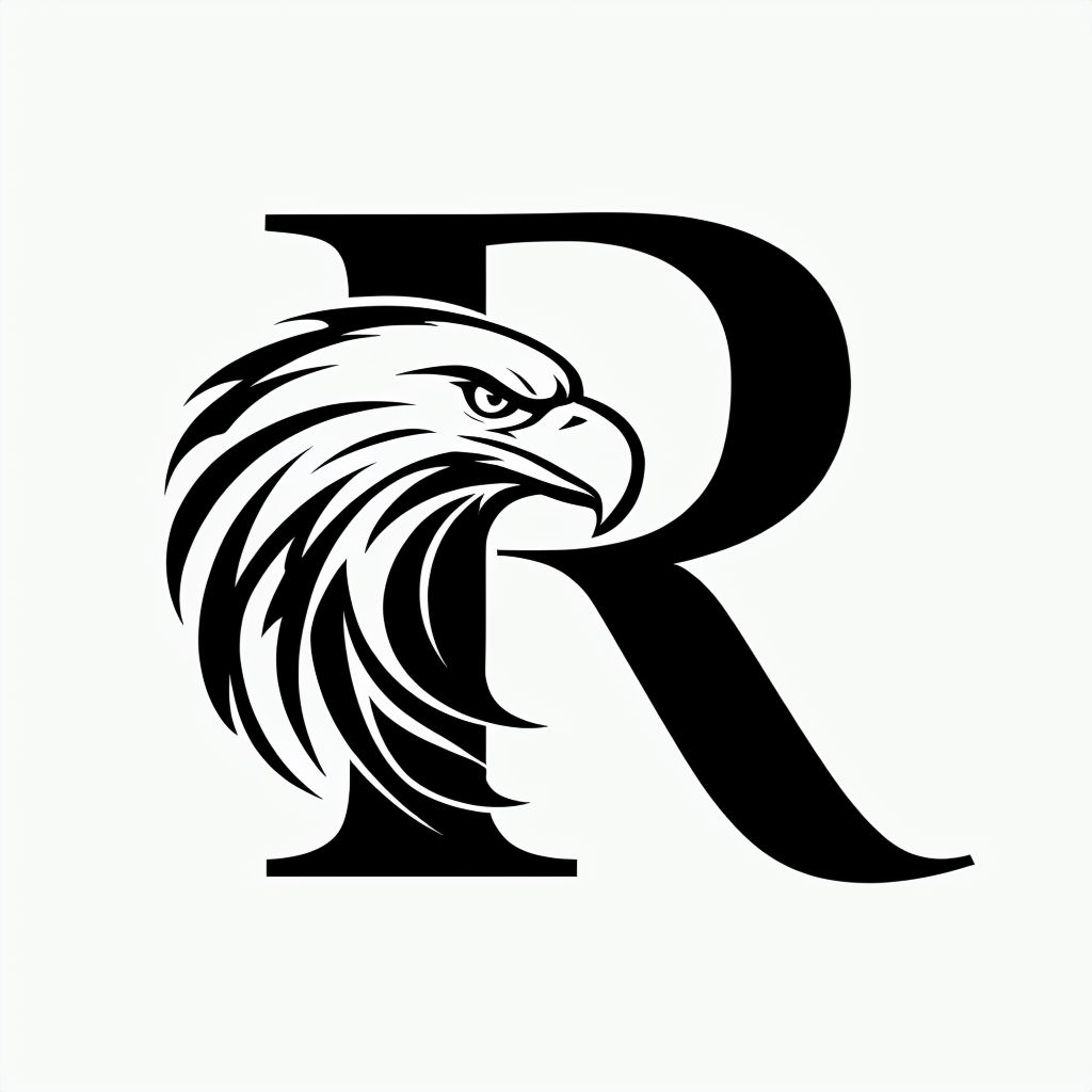 Bold Black Eagle R Letter Logo Design Monogram