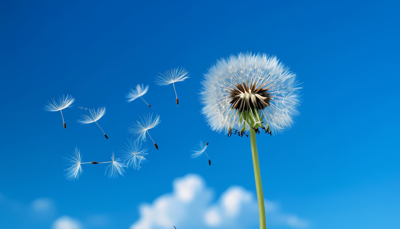 Minimalistic Dandelion Against Azure Blue Sky Background