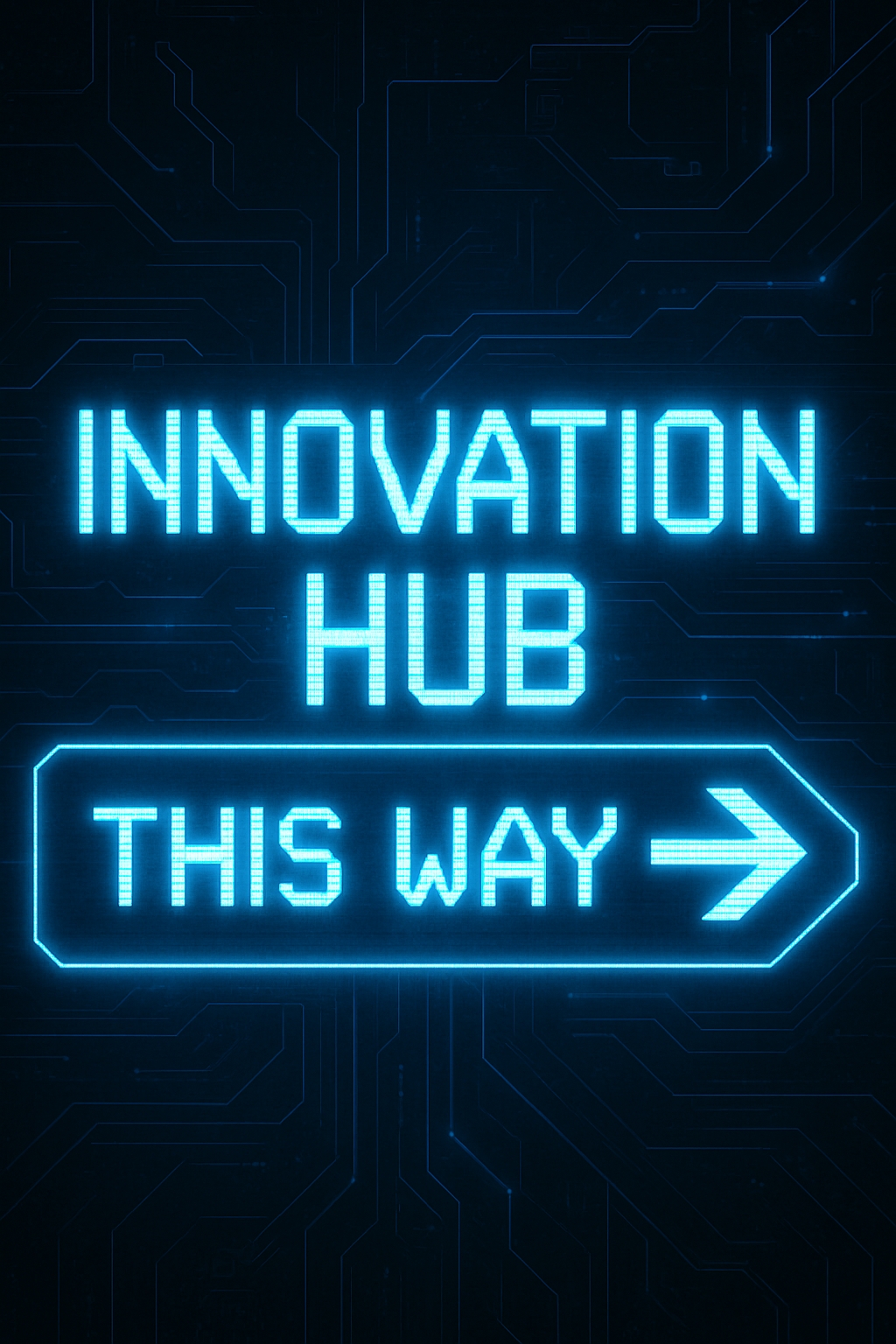 Futuristic Innovation Hub Neon Sign with Arrow Direction Event Sign