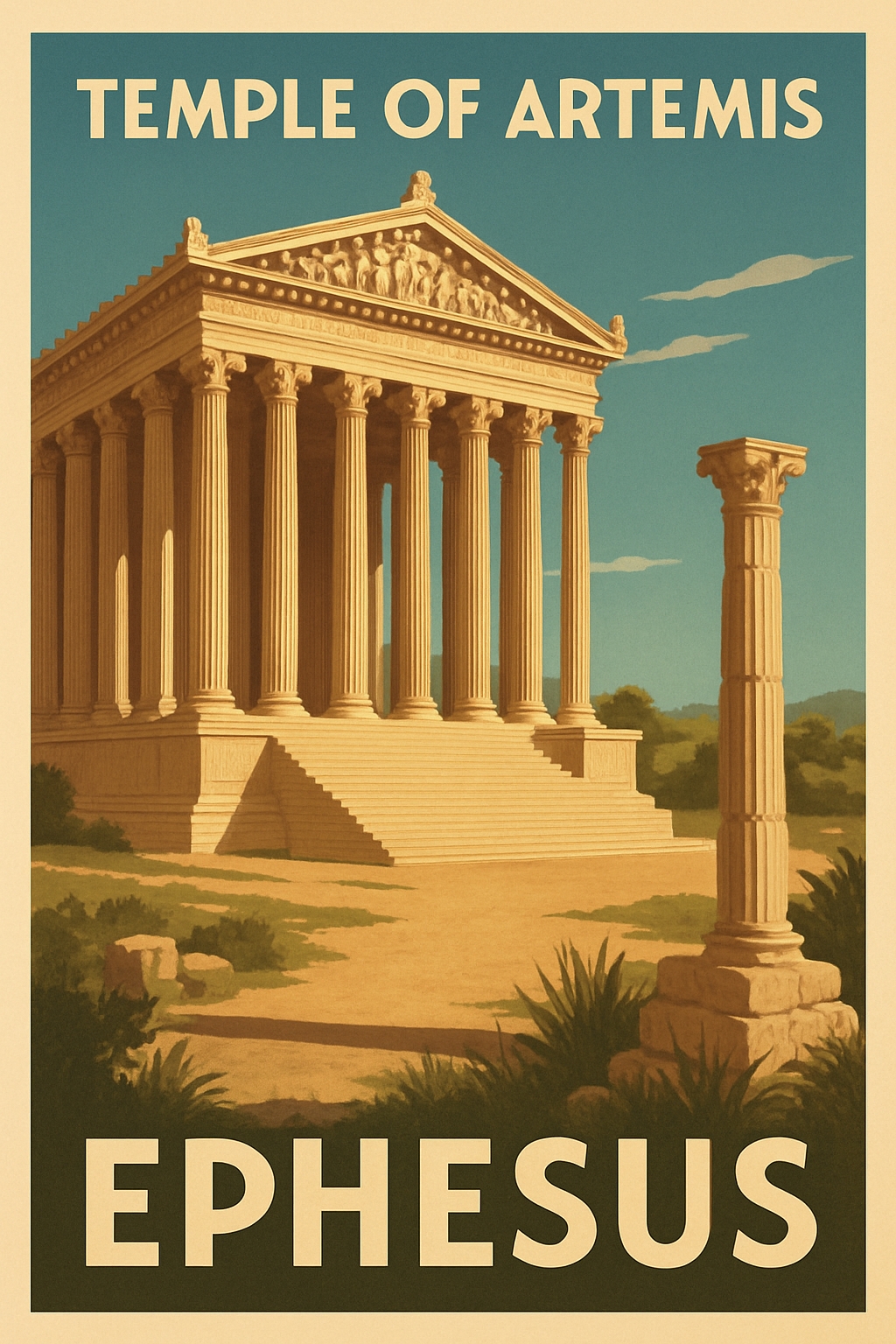 Vintage-style Temple of Artemis Ephesus Travel Poster