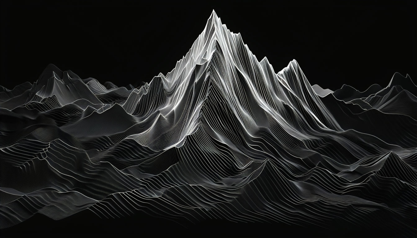 Abstract Mountain Landscape with White Lines on Black Background Virtual Background