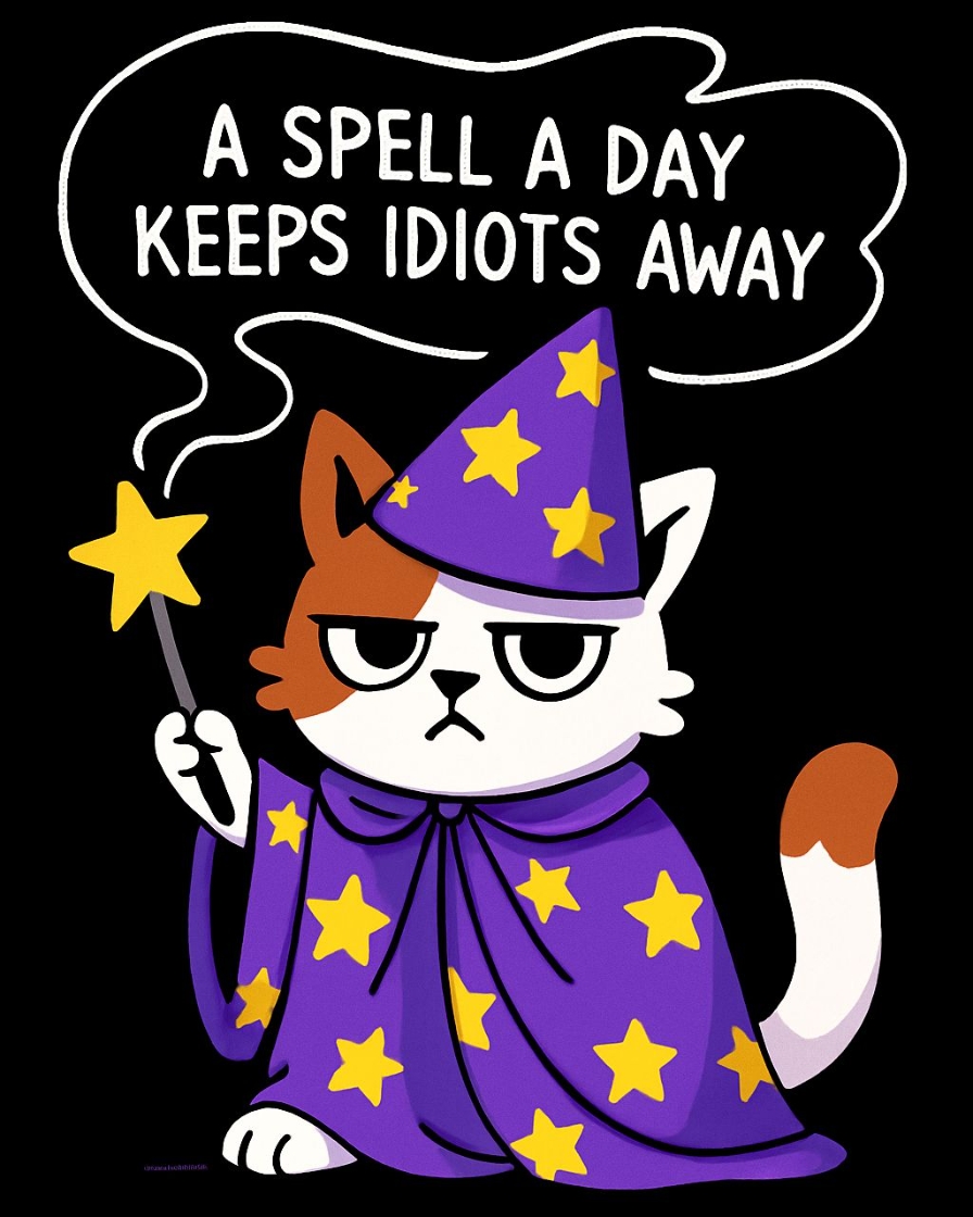 Whimsical Cat Wizard with Magic Wand and Playful Text T-Shirt