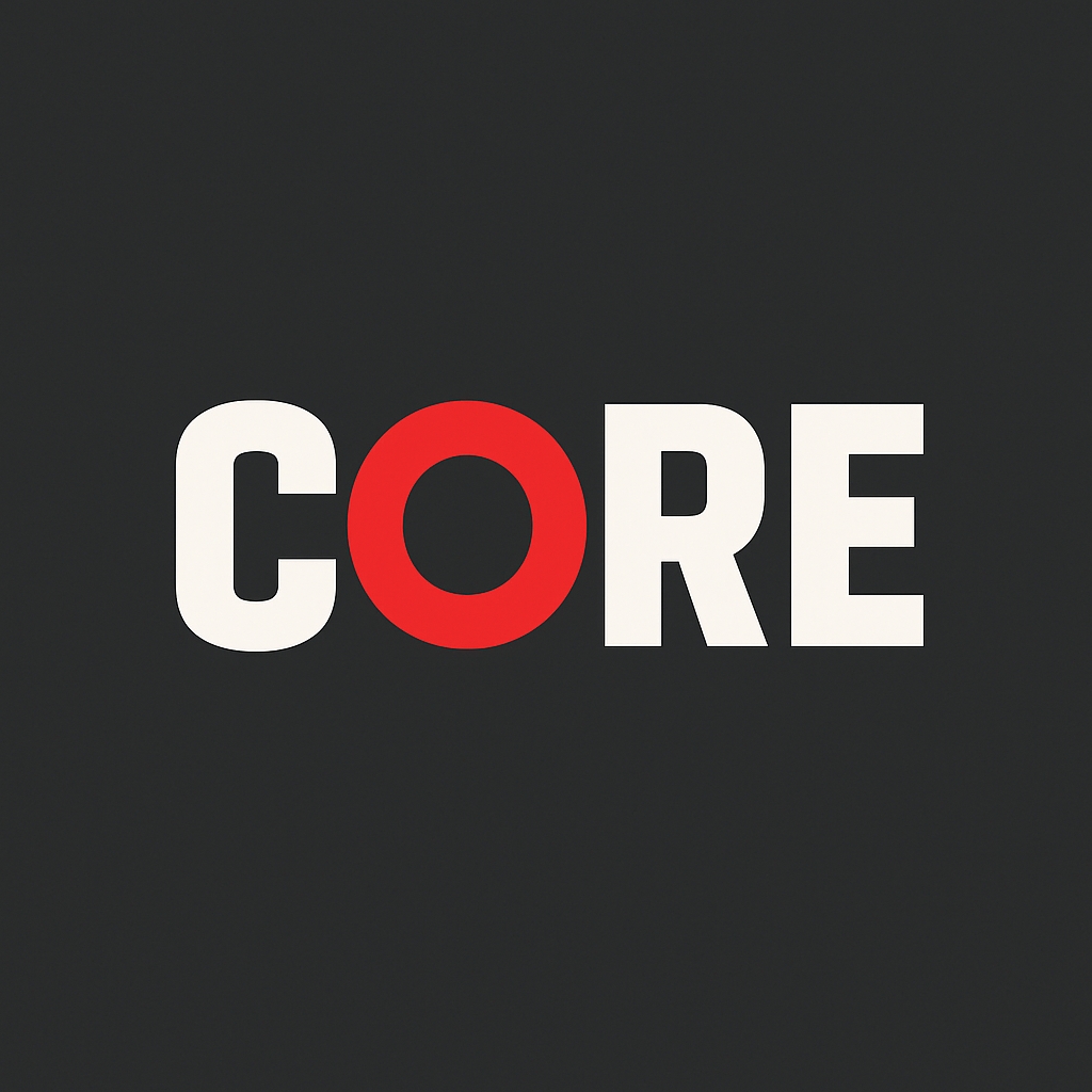 Minimalist CORE Logo with Bold Typography and Red Circle