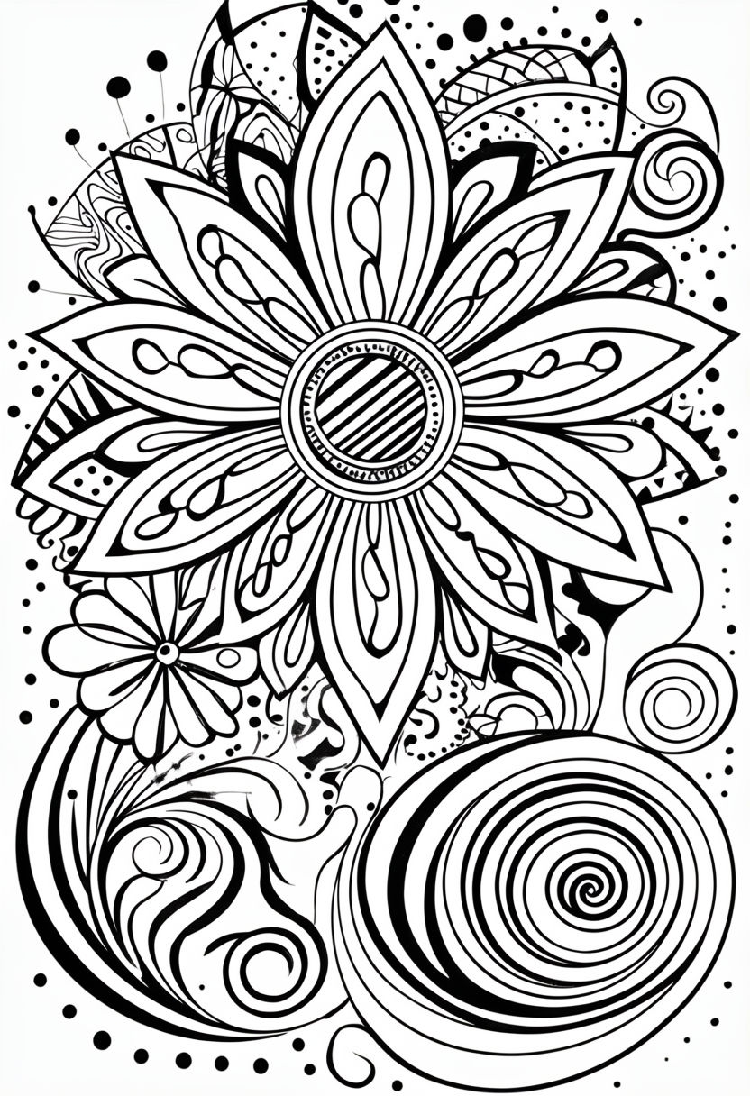 Intricate Black and White Mandala Floral Pattern Coloring Book Page