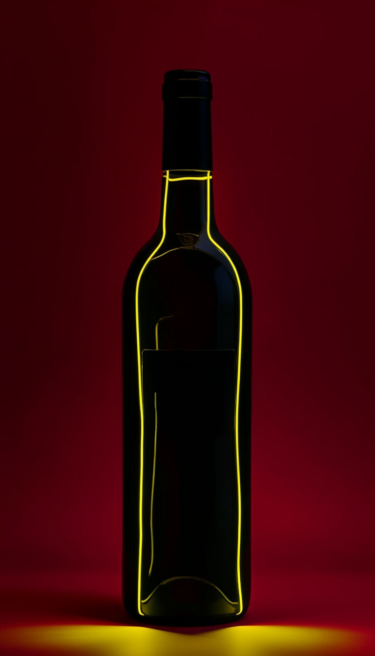 Elegant Dark Wine Bottle Silhouette with Neon Glow Mobile Wallpaper