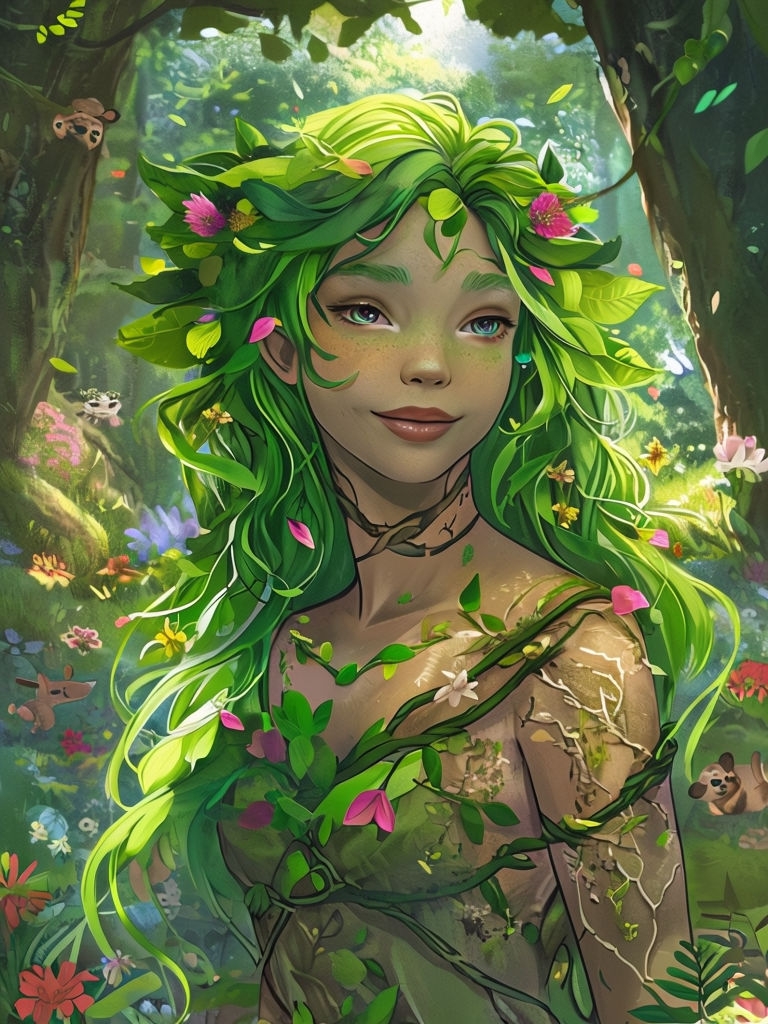 Nature Spirit Portrait in Serene Forest Glade Art - Playground